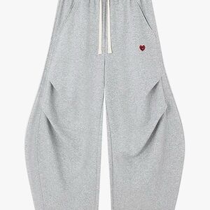 Aelfric Eden Gray Wide Leg Barreled Pants with Heart Accent